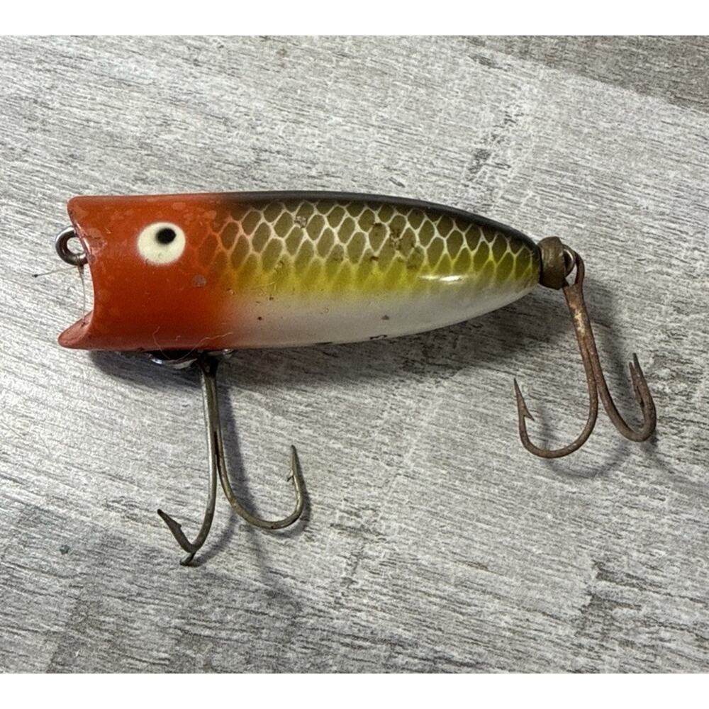 VTG HEDDON LUCKY 13 FISHING LURE Red Yellow White Classic Top Water Plug